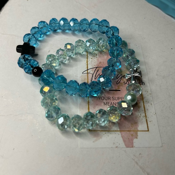 Aqua Crystal Cross Bracelet - Picture 2 of 3